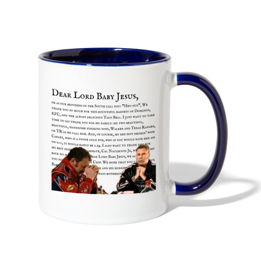 Dear Lord Baby Jesus Mug - white/cobalt blue